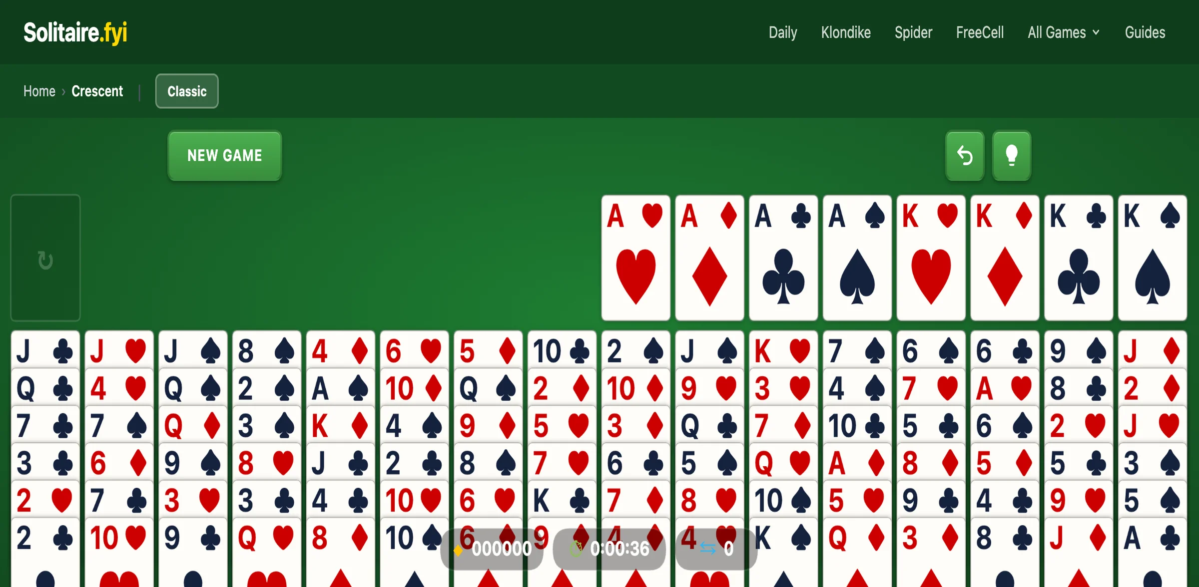 Crescent Solitaire — free online card game screenshot