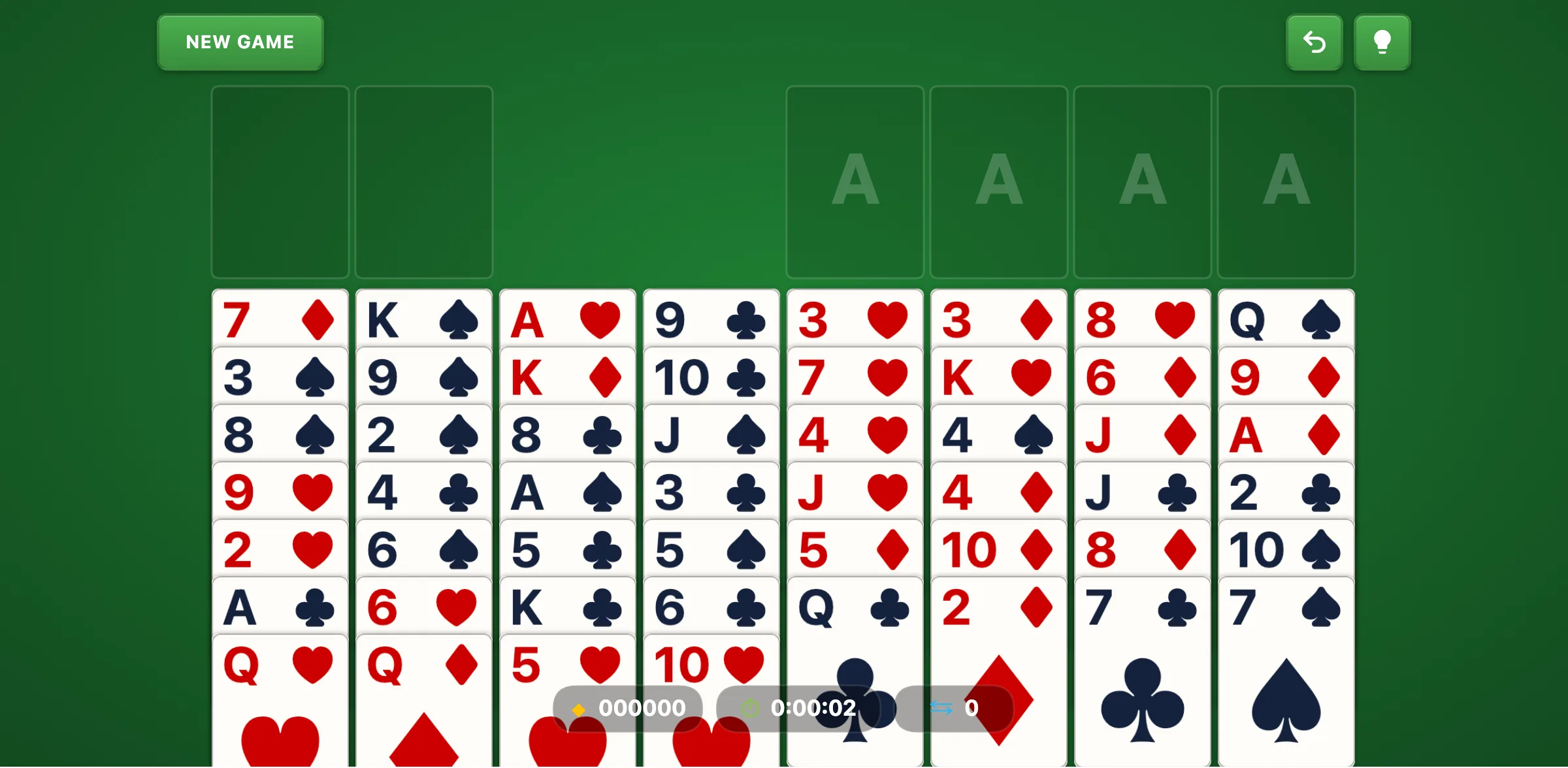Freecell 2 Cells Solitaire — free online card game screenshot
