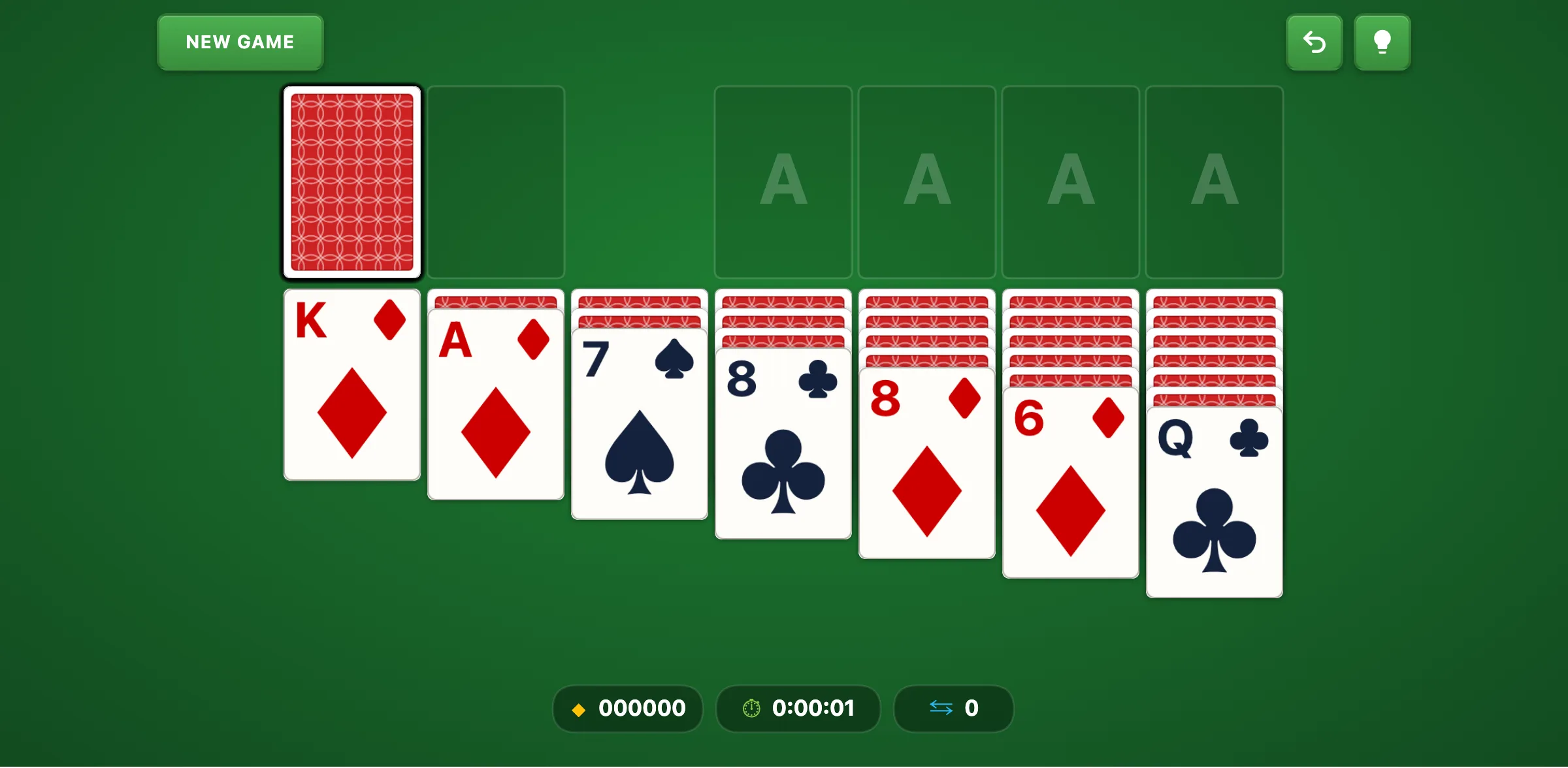 Klondike One Redeal Solitaire — free online card game screenshot