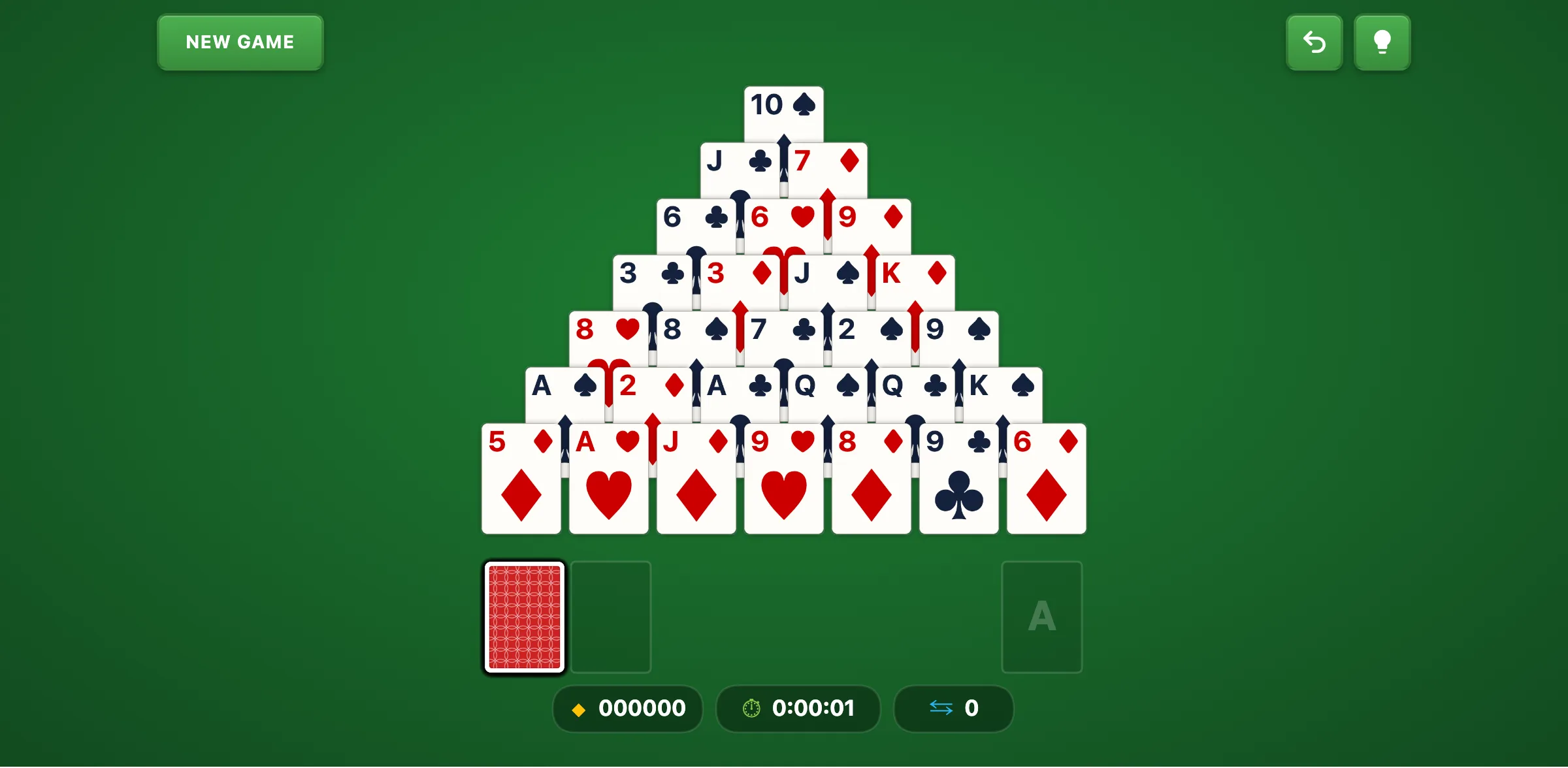 Pyramid Relaxed Solitaire — free online card game screenshot