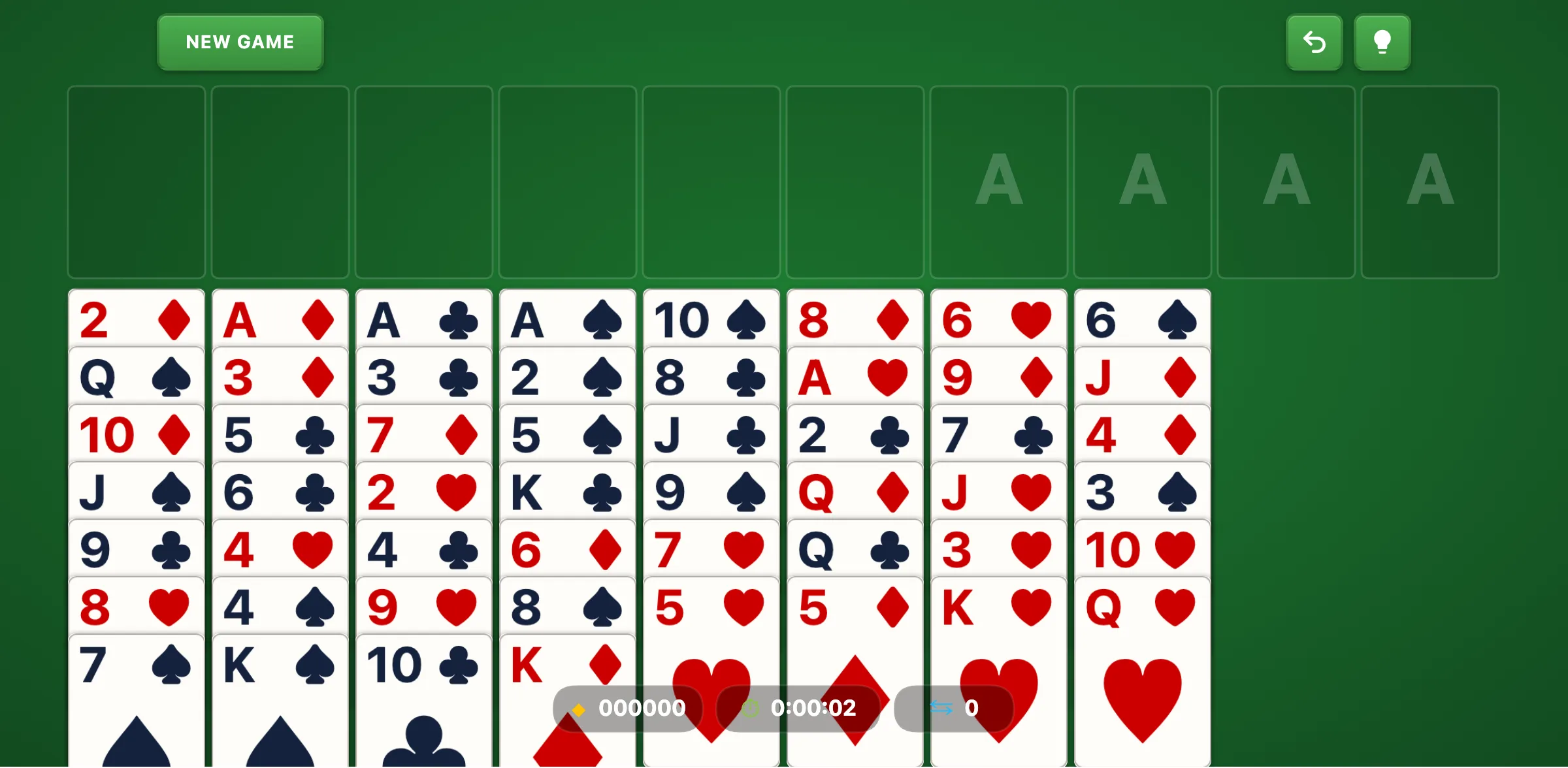 Relaxed Freecell Solitaire — free online card game screenshot