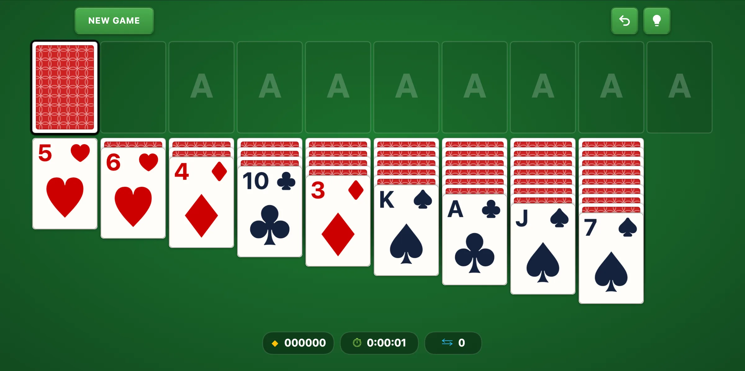 Double Klondike opening layout with 9 tableau columns and 8 foundation piles using two decks
