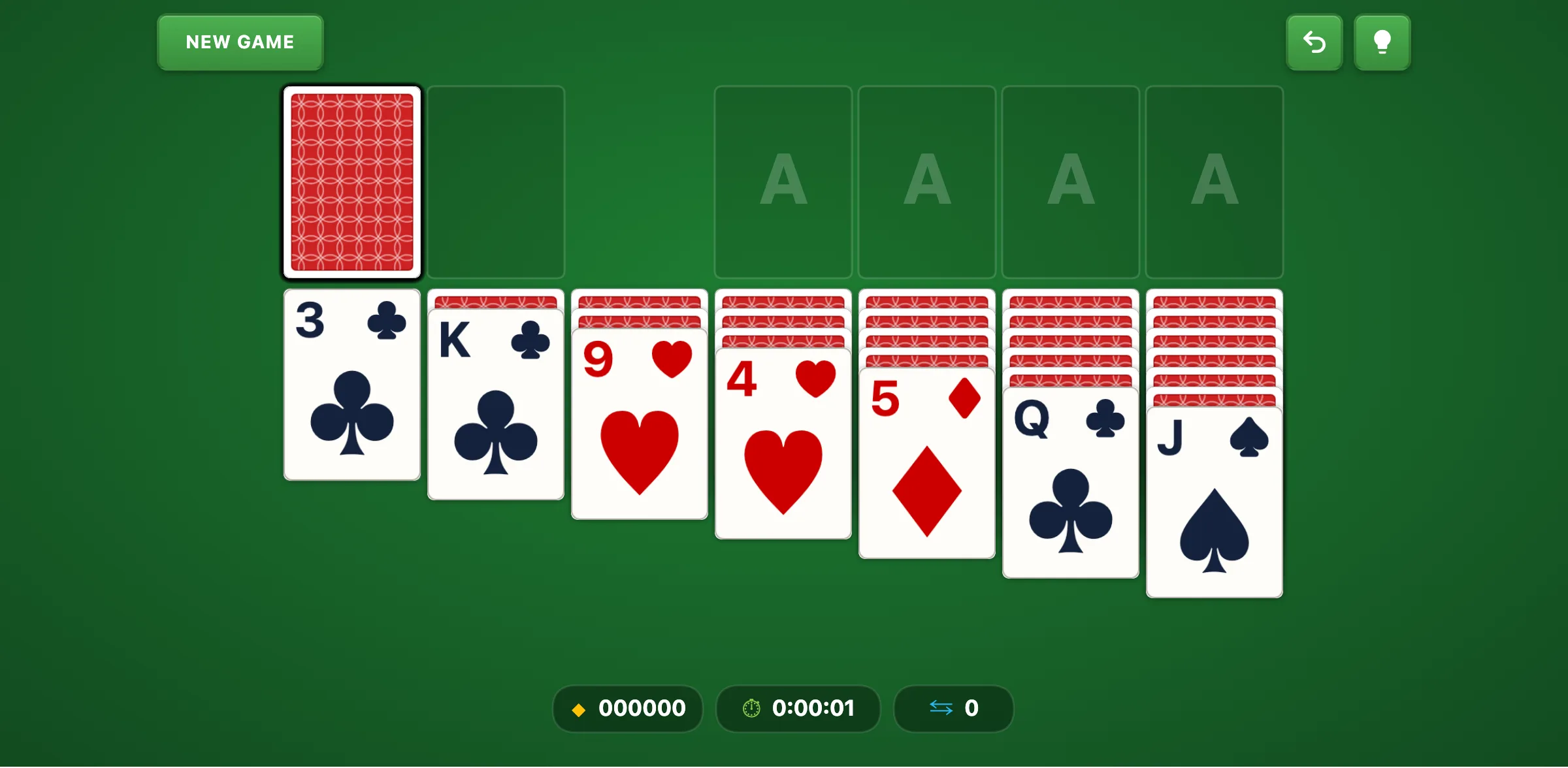 Klondike Solitaire Turn 3 mode where three cards are drawn from the stock at once